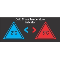 TIL-9-2C-8C обратимая этикетка, 2-уровневая индикация температуры 2-8°C (синий/красный треугольник),