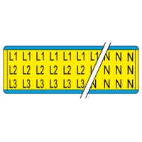 Обозначение фаз напряжения на картах, L1, L2, L3, N, желтые, 13*13 мм, 57 наклейки на карте, 25 карт